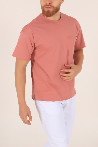 Gül Kurusu Oversize Cep Detay Erkek Tişört 169692