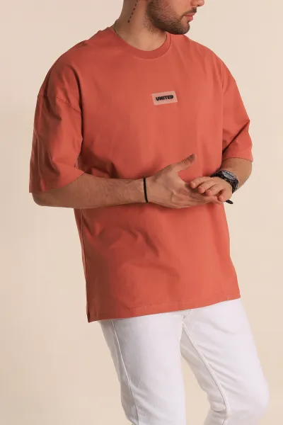 Gül Kurusu Oversize Suprem Kumaş Plastik Baskı Detaylı Erkek Tişört 267359