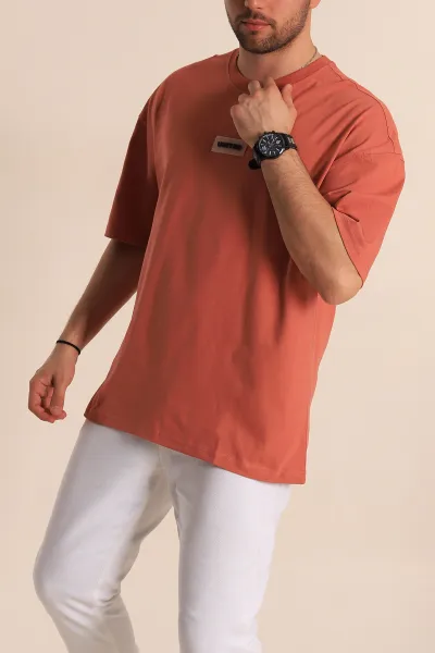 Gül Kurusu Oversize Suprem Kumaş Plastik Baskı Detaylı Erkek Tişört 267359
