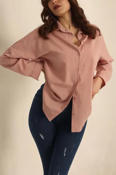 Gül Kurusu Poplin Dokuma Bayan Gömlek 234850