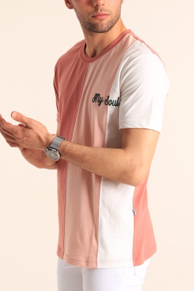 Gül Kurusu Regular Fit Dikey Şeritli Erkek Tişört 182288