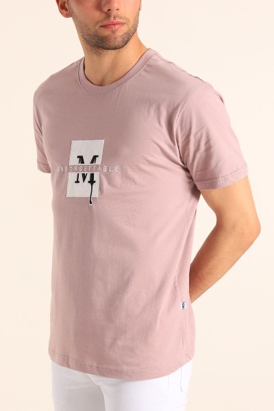 Gül Kurusu Regular Fit Logo Detay Erkek Tişört 182204