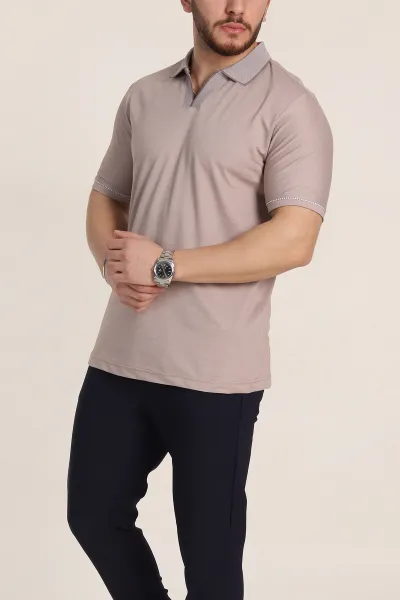 Gül Kurusu Regular Fit V Patlı Polo Yaka Erkek Tişört 349808