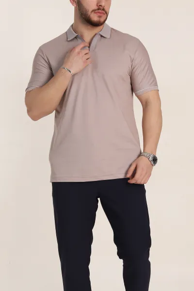 Gül Kurusu Regular Fit V Patlı Polo Yaka Erkek Tişört 349808