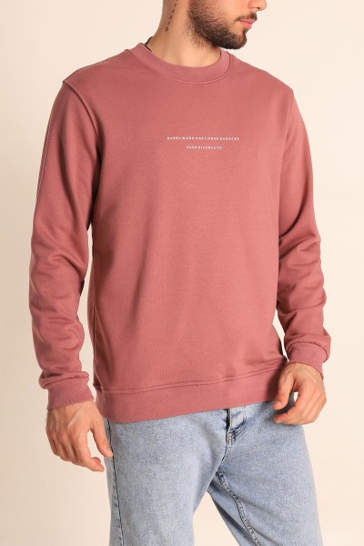 Gül Kurusu Relaxed Fit Kabartma Yazılı Erkek Sweatshirt 221447