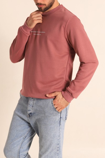 Gül Kurusu Relaxed Fit Kabartma Yazılı Erkek Sweatshirt 221447