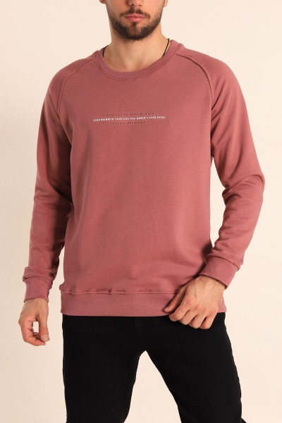 Gül Kurusu Relaxed Fit Şardonsuz Kabartma Yazılı Erkek Sweatshirt 221465