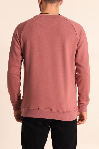 Gül Kurusu Relaxed Fit Şardonsuz Kabartma Yazılı Erkek Sweatshirt 221465