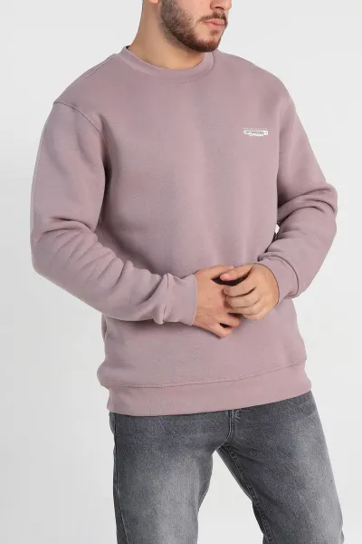 Gül Kurusu Relaxed Fit Üç İp Şardonlu Kabartma Yazı Detay Erkek Sweatshirt 310408