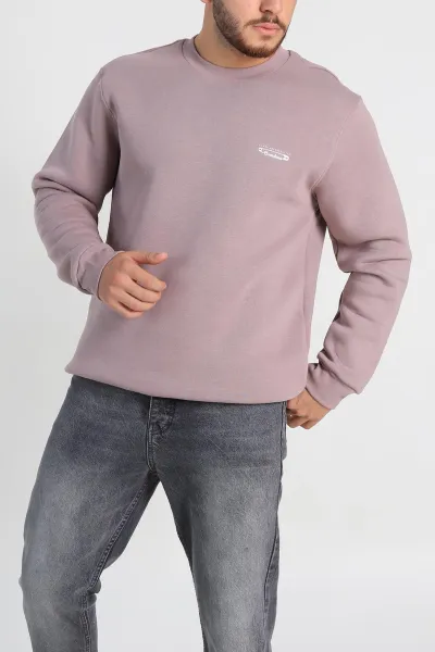 Gül Kurusu Relaxed Fit Üç İp Şardonlu Kabartma Yazı Detay Erkek Sweatshirt 310408