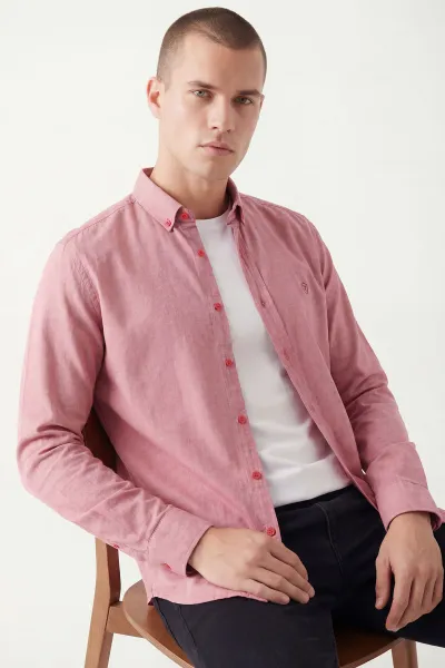 gul-kurusu-sambre-kumas-relaxed-fit-erkek-gomlek-435910