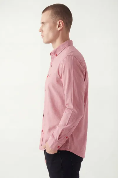 Gül Kurusu Şambre Kumaş Relaxed Fit Erkek Gömlek 435910