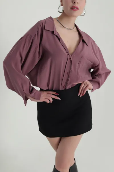 Gül Kurusu Tek Cep Düşük Omuz Modal Kadın Gömlek 425172