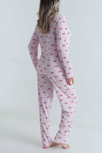 Gül Kurusu Uzun Kol Düğmeli Pegasus Kadın Pijama Takımı 499820