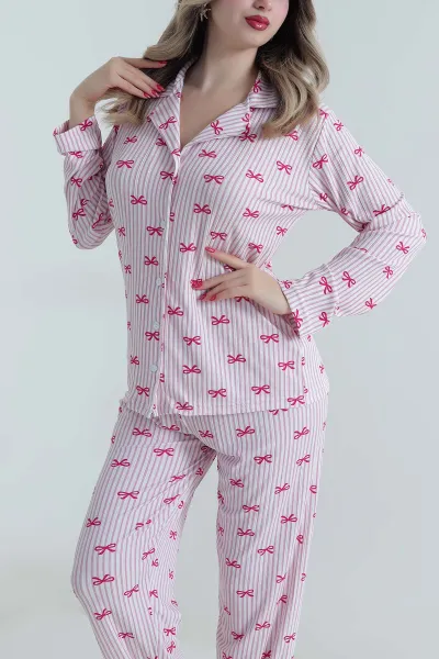 Gül Kurusu Uzun Kol Düğmeli Pegasus Kadın Pijama Takımı 499820