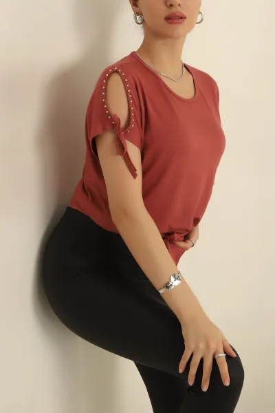 Gül Kurusu Viskon Kumaş Taş Detay Bluz 252322