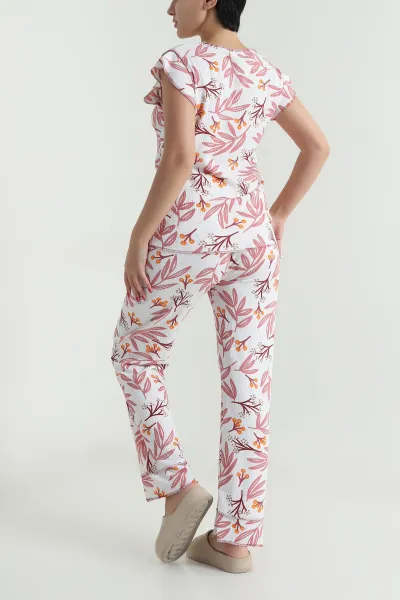 Gül Kurusu Yaka Düğmeli Bürümcük Kadın Pijama Takımı 479567