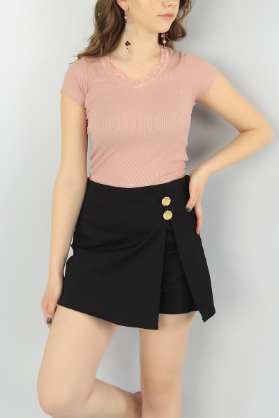 Gül Kurusu Yakası Dantelli Bayan Likralı Crop 56781