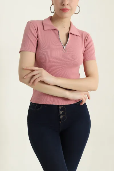 gul-kurusu-yakasi-fermuarli-fitilli-kadin-tisort-433822