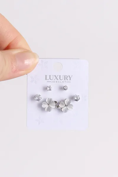 Gümüş 3 Çift Sedefli Şık Küpe 494572