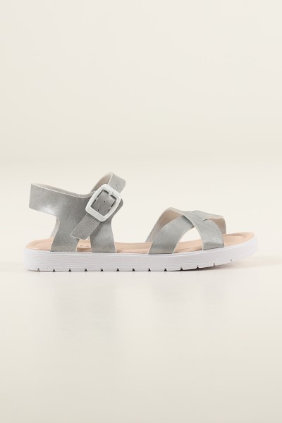 Gümüş (31-35 Filet) Çapraz Bant Modelli Bilekten Kemerli Kız Çocuk Sandalet 182365
