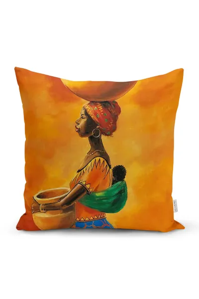 Kiremit 43x43 Dijital Baskılı Fermuarlı Modern Kırlent Kılıfı 272056