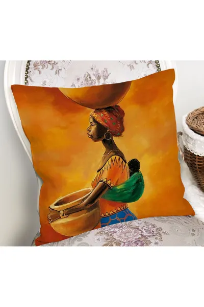 Kiremit 43x43 Dijital Baskılı Fermuarlı Modern Kırlent Kılıfı 272056