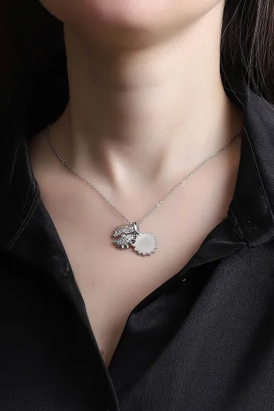 Gümüş Açılıp Kapanabilen Zirkon Taşlı Çelik Kolye 351740