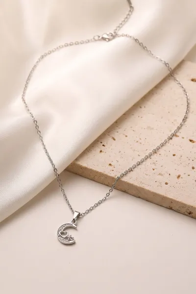 Gümüş Ay Figürlü Şık Kolye 477967
