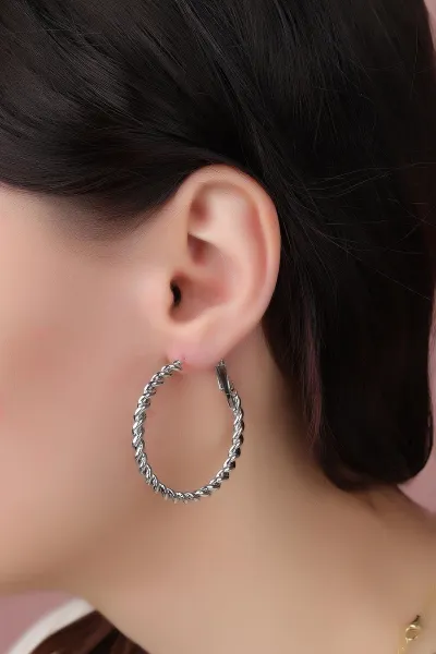 Gümüş Burgu Model Halka Küpe 330906