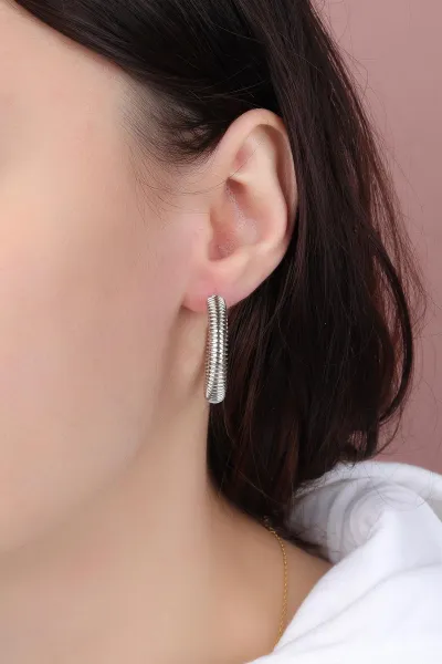 Gümüş Çizgili Model Halka Küpe 330946