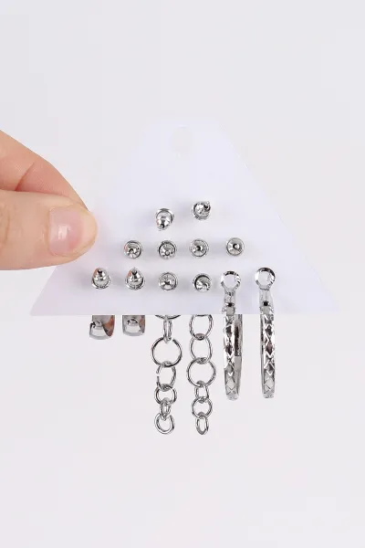 Gümüş Çoklu Karışık Model Küpe Seti 482734