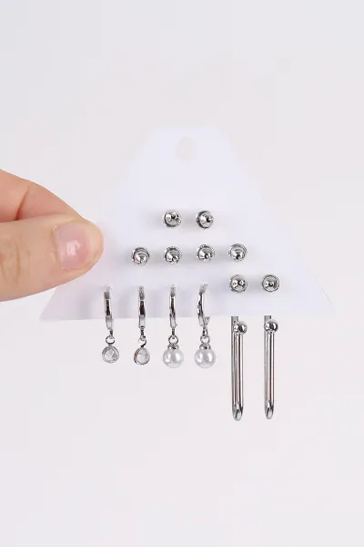 Gümüş Çoklu Karışık Model Küpe Seti 482746