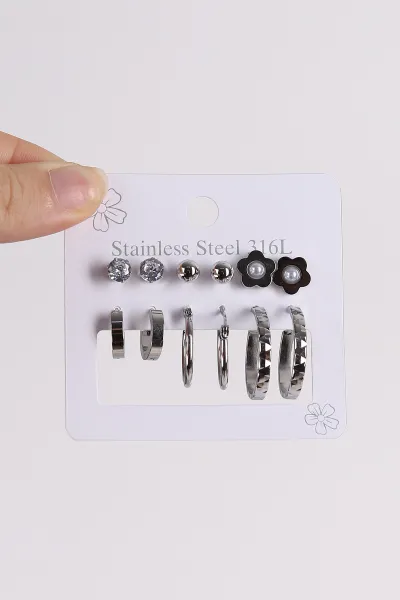 Gümüş Çoklu Karışık Model Küpe Seti 486399