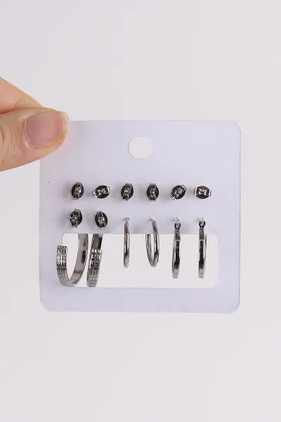 Gümüş Çoklu Karışık Model Küpe Seti 486403