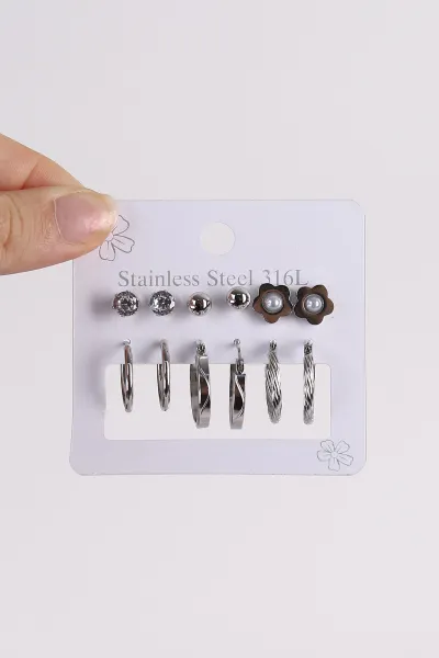 Gümüş Çoklu Karışık Model Küpe Seti 486414