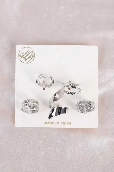 Gümüş Çoklu Karışık Model Yüzük Seti 491586