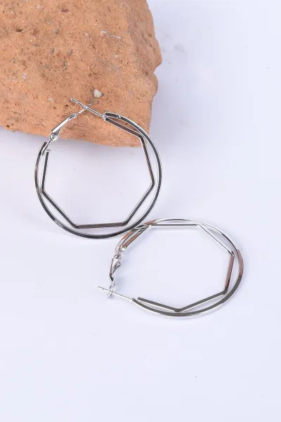 Gümüş Geometrik Halka Model Küpe 330938