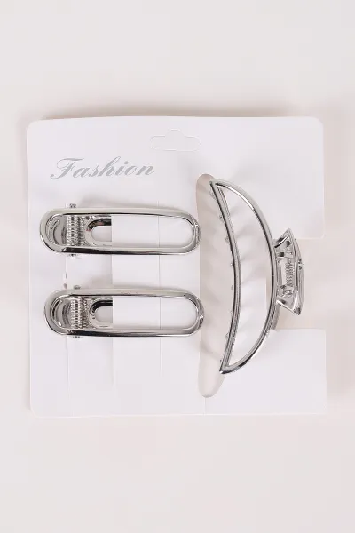 Gümüş Hilal Model Küçük Boy 3'lü Pens ve Metal Mandal Toka 463494