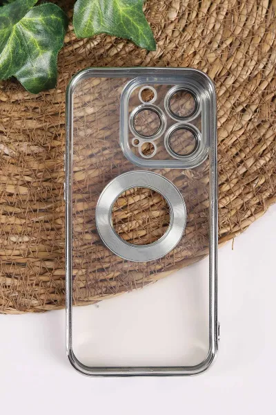 Gümüş İphone 14 Pro Uyumlu Şeffaf Kamera Korumalı Silikon Telefon Kılıfı 437549