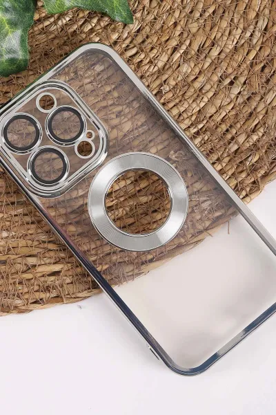 Gümüş İphone 14 Pro Uyumlu Şeffaf Kamera Korumalı Silikon Telefon Kılıfı 437549