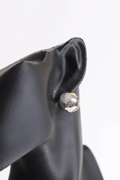 Gümüş Kalp Detaylı Top Küpe 371434