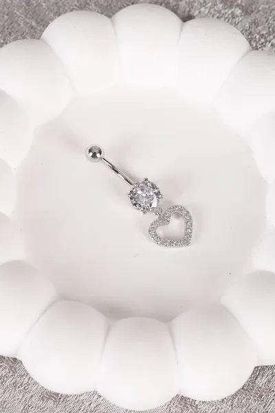 Gümüş Kalp Model Zirkon Taşlı Göbek Piercingi 477772