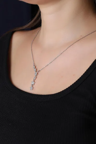 Gümüş Kayan Yıldız Model Zirkon Taşlı  Çelik Kolye 390632
