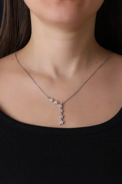 Gümüş Kayan Yıldız Model Zirkon Taşlı  Çelik Kolye 390632