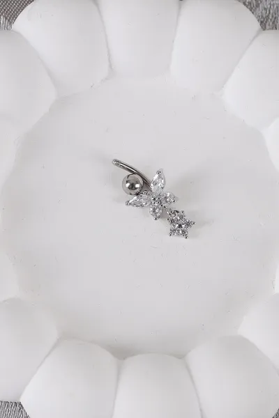 Gümüş Kelebek Model Zirkon Taşlı Göbek  Piercingi 384721