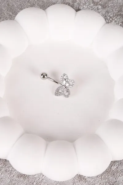 Gümüş Kelebek Model Zirkon Taşlı Göbek Piercingi 477776