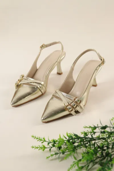 Gümüş Kırışık Rugan Kemer Detaylı Mary Jane Topuklu Ayakkabı 265379