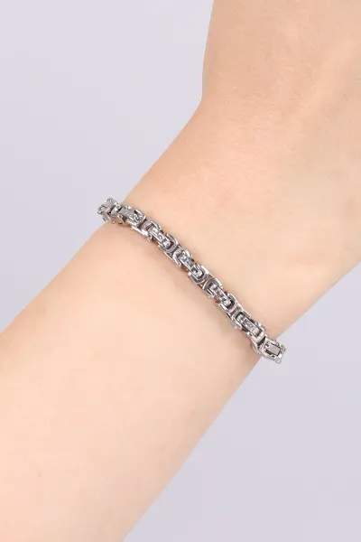 Gümüş Kral İnce Zincirli Üzeri Desenli Unisex Çelik Bileklik 468933