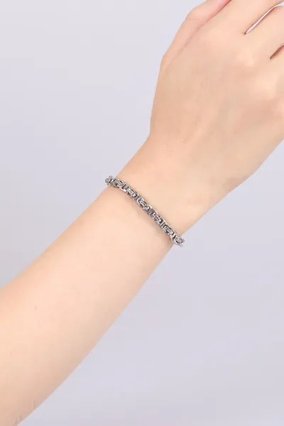 Gümüş Kral İnce Zincirli Üzeri Desenli Unisex Çelik Bileklik 468933